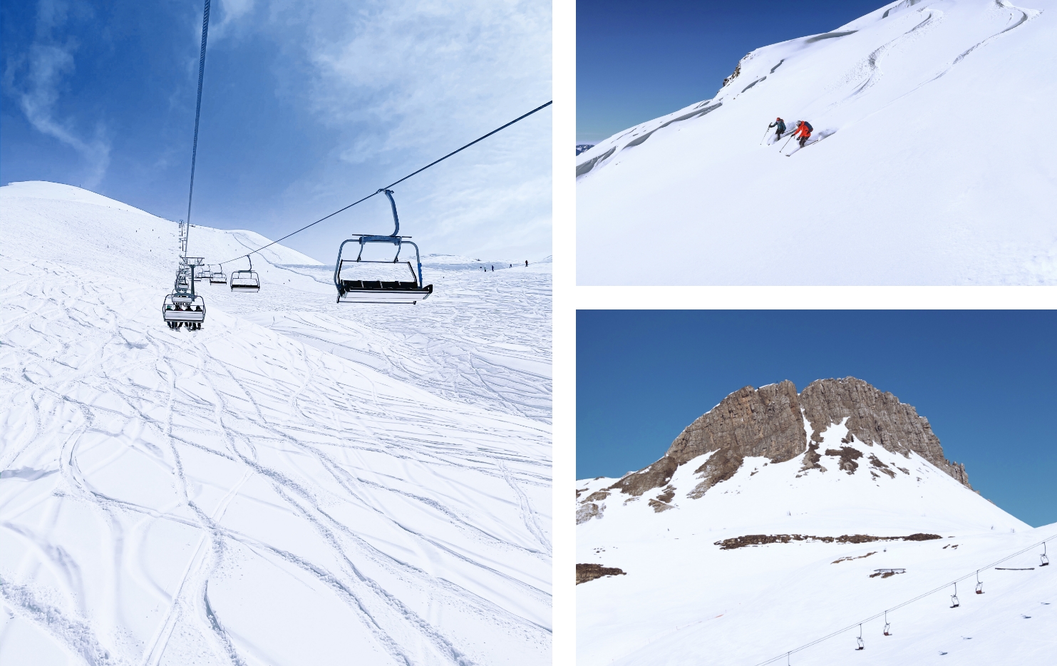 Images feature scenes from skiing in the mountains.